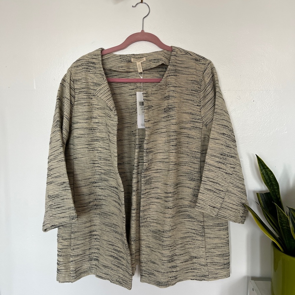 Cotton Jacket textured beige open front Eileen Fisher size L